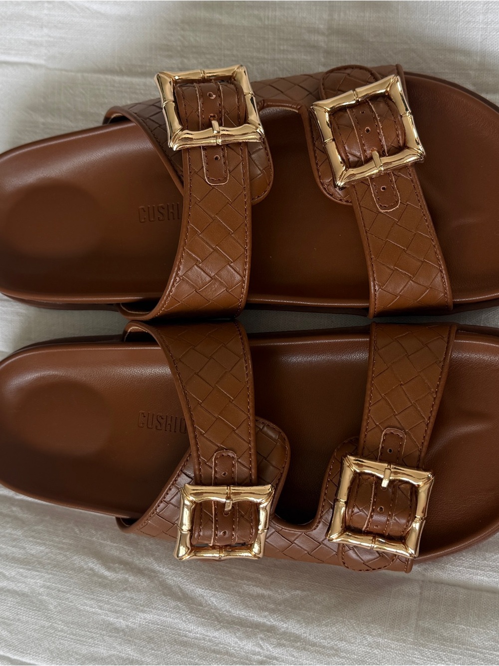 New Brown Sandals with Gold Hardware